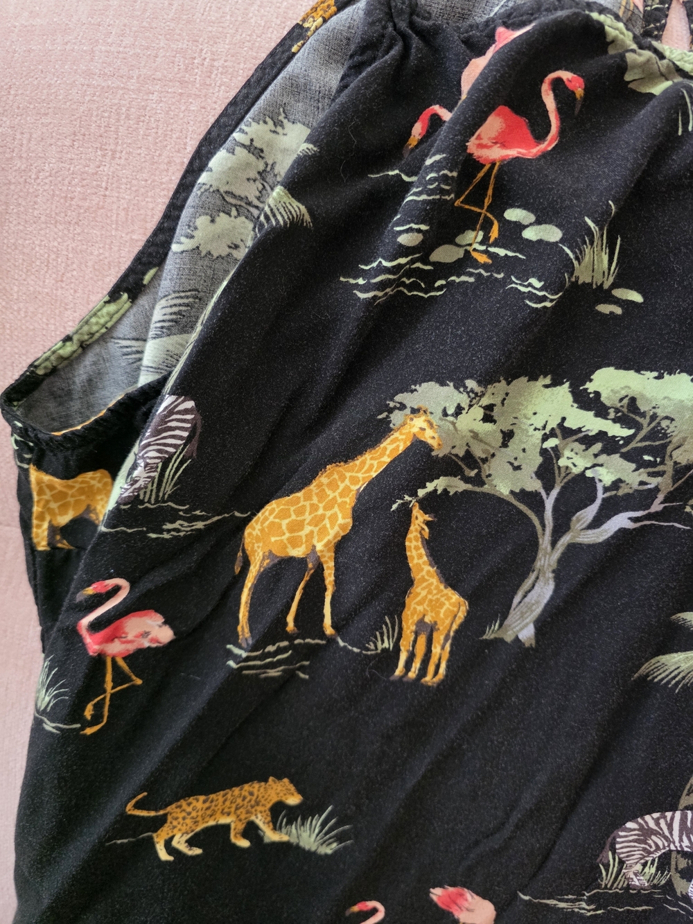 Black Tropical Animal Print Halter Tank Top Old Navy Zoo Large - Picture 3 of 5